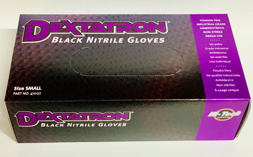 Dextatron Disposable Nitrile Gloves, Black & Powder Free, 100 Gloves (Small)